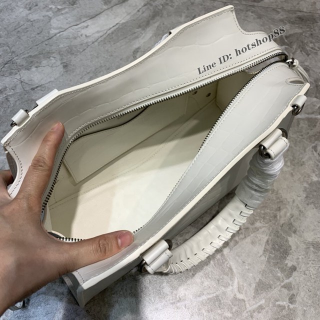 Balenciaga專櫃爆款鱷魚紋白色手袋手提包 638511 巴黎世家中號Neo Classic機車包 fyj1459